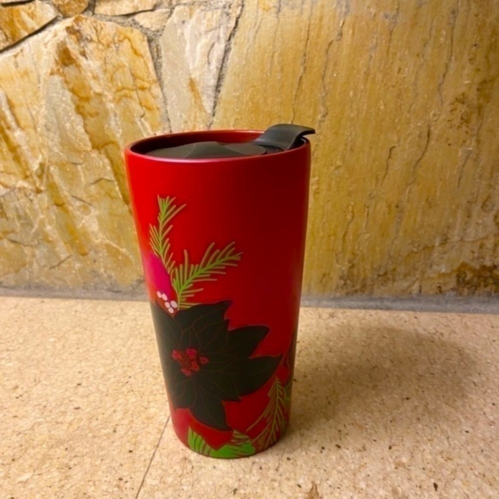 Christmas STARBUCKS holiday pointsettia 12 oz travel mug.in rich red - Picture 8 of 14